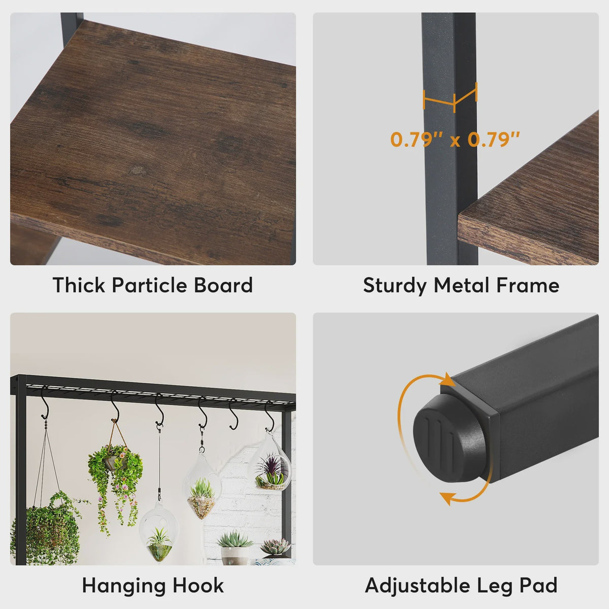 Hoge Plantenstandaard 180cm met 5 Treden en 10 Ophanghaken - Metaal & Hout