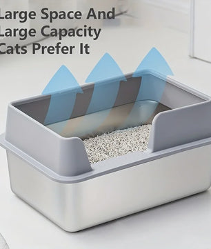 Extra Grote RVS Kattenbak met Hoge Rand - Anti-aanbak, Lekvrij & Makkelijk Schoon te Maken