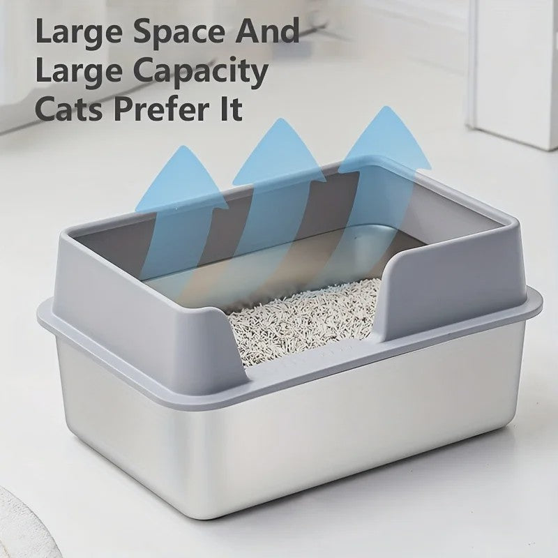 Extra Grote RVS Kattenbak met Hoge Rand - Anti-aanbak, Lekvrij & Makkelijk Schoon te Maken