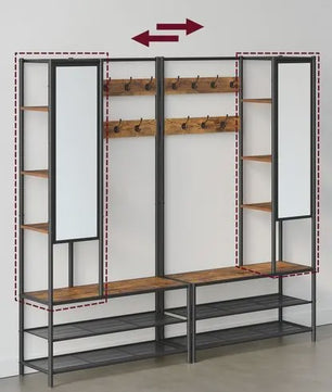 VASAGLE Kapstok met Schoenenbank, Spiegel en Opbergvakken - 35x98x182 cm - Industrieel Design