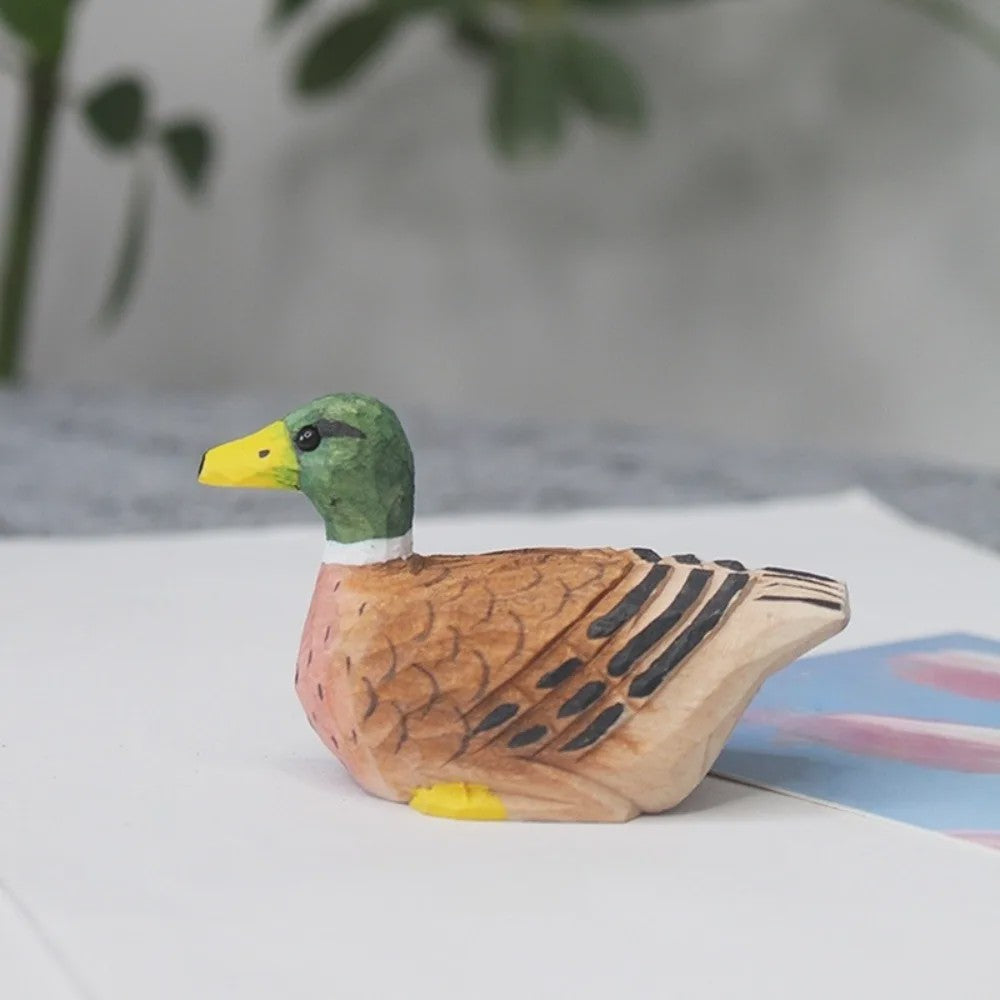 Grappig Houten Eend Beeldje met Zwaaiende Voetjes - Handgemaakte Decoratie