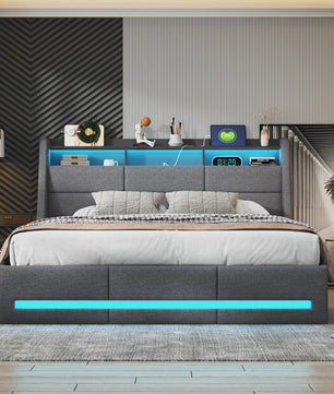 Luxe Gestoffeerd Bed 140/160x200cm met LED Verlichting, USB en Opbergruimte