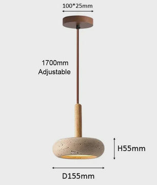 Wabi Sabi Hanglamp Rond Geel Steen met Hout - Sfeervolle LED Verlichting
