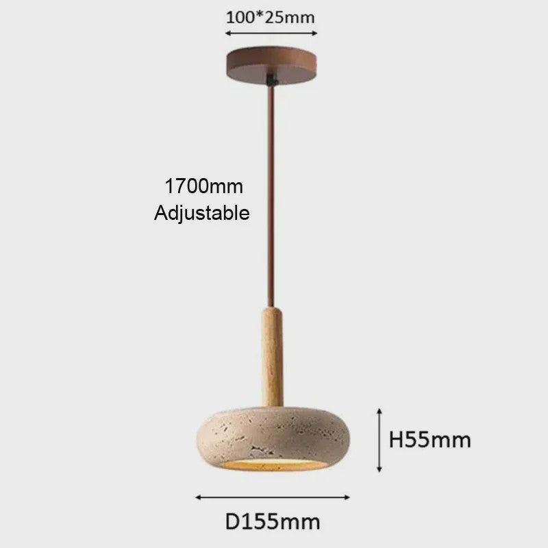 Wabi Sabi Hanglamp Rond Geel Steen met Hout - Sfeervolle LED Verlichting