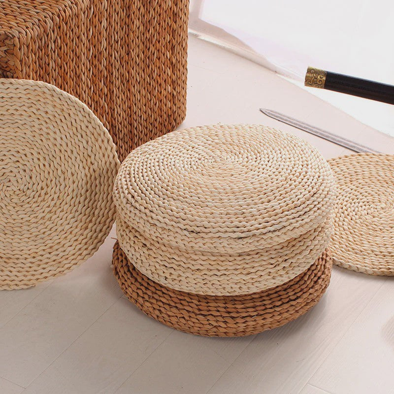 Ronde Tatami Meditatiekussen van Maïsschillen en Stro - Japans Design (30/40cm)
