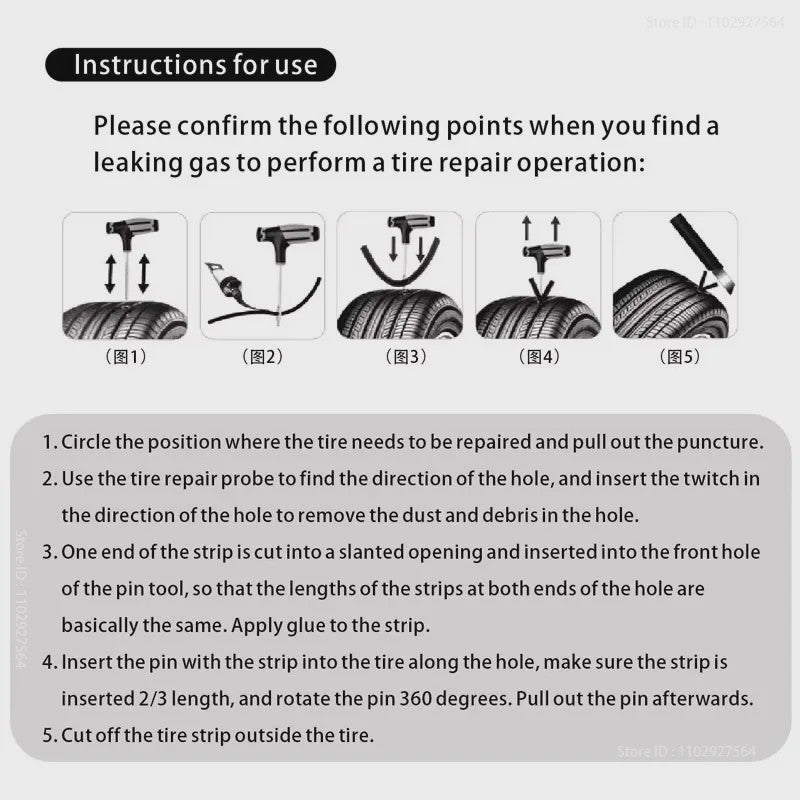 Professionele Bandenreparatieset voor Auto & Fiets - Tubeless Bandenplak Kit met Rubberstrips