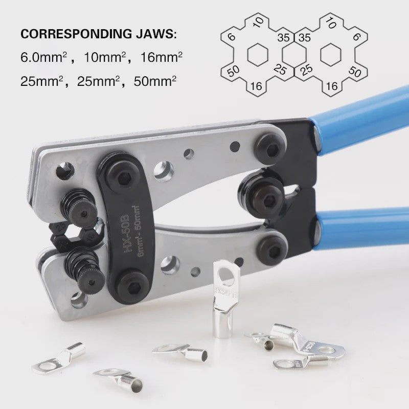 Professionele Krimptang HX-50B voor Kabelogen | 6-50mm² | AWG 10-0