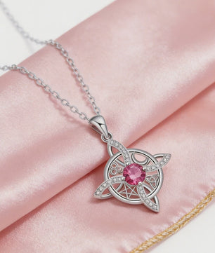 Mystieke Wicca Knoop Ketting met Kristal en Geboortesteen - Ster Maan Amulet
