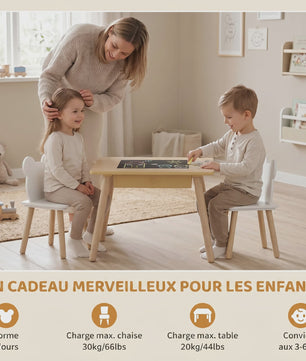 AIYAPLAY Kinder Speeltafel met 2 Stoelen - Opbergruimte & Omkeerbaar Blad