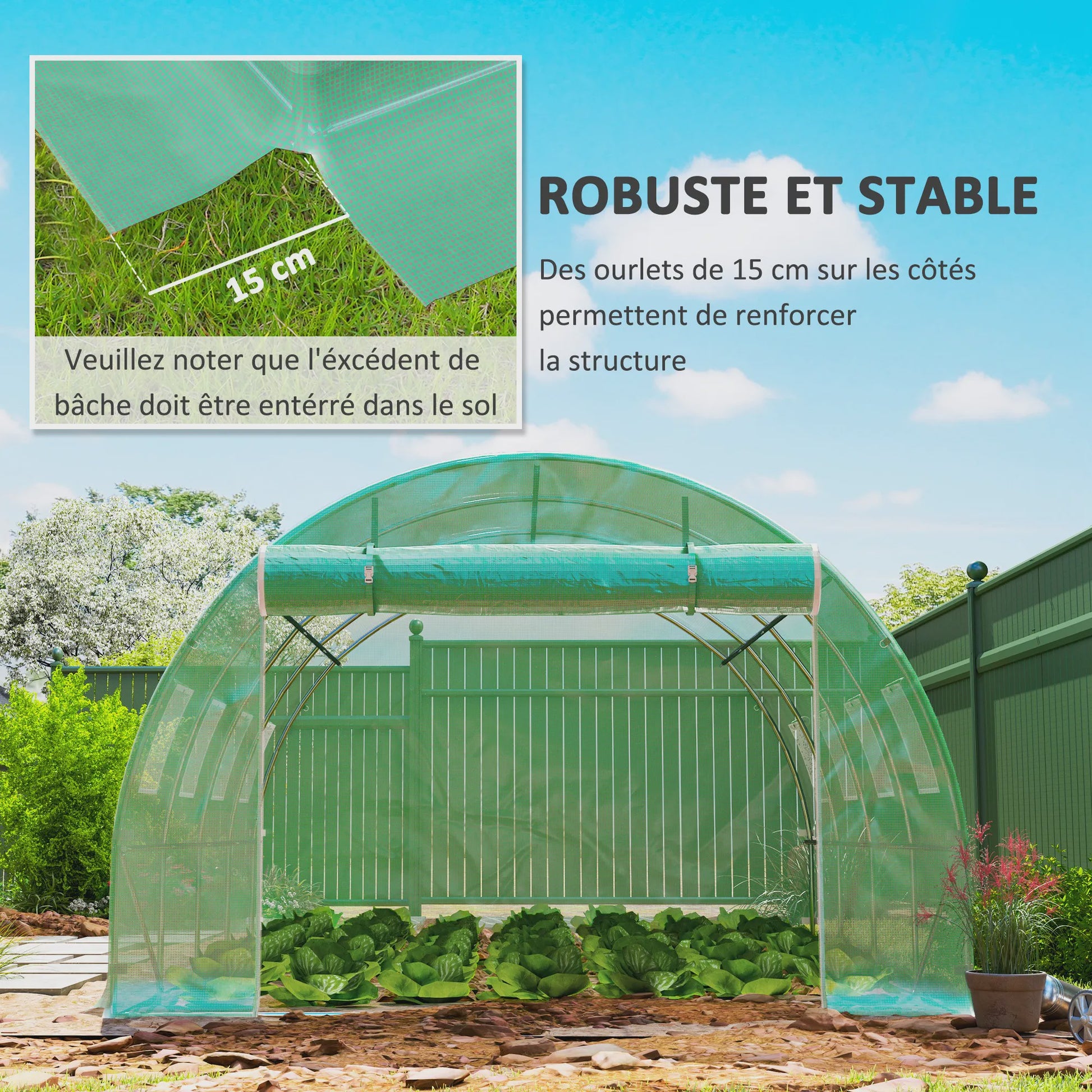 Outsunny Tunnel Kas Huisje 4x3x2m - 12m² UV-bestendig, Waterdicht, 8 Ramen, Roldeur