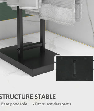 HOMCOM Handdoekhouder met 2 Niveaus - Zwart Metalen Staande Handdoekrek 50x18.5x85 cm