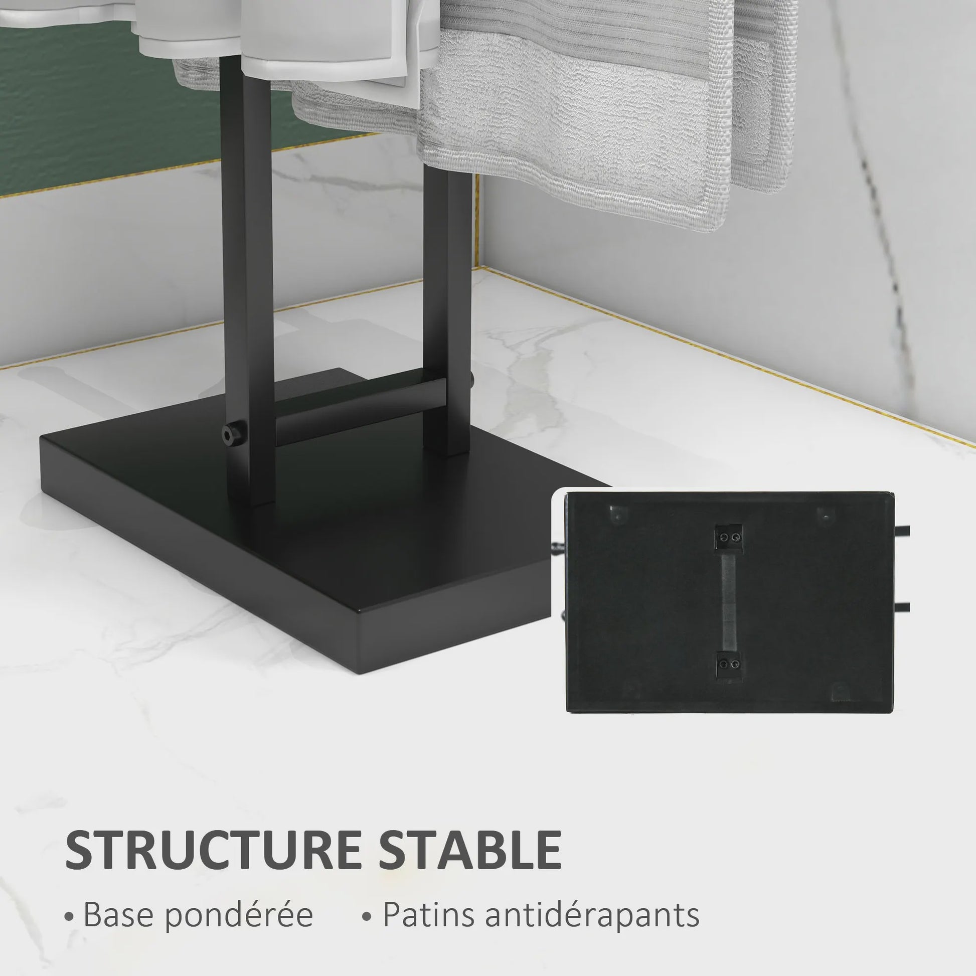 HOMCOM Handdoekhouder met 2 Niveaus - Zwart Metalen Staande Handdoekrek 50x18.5x85 cm