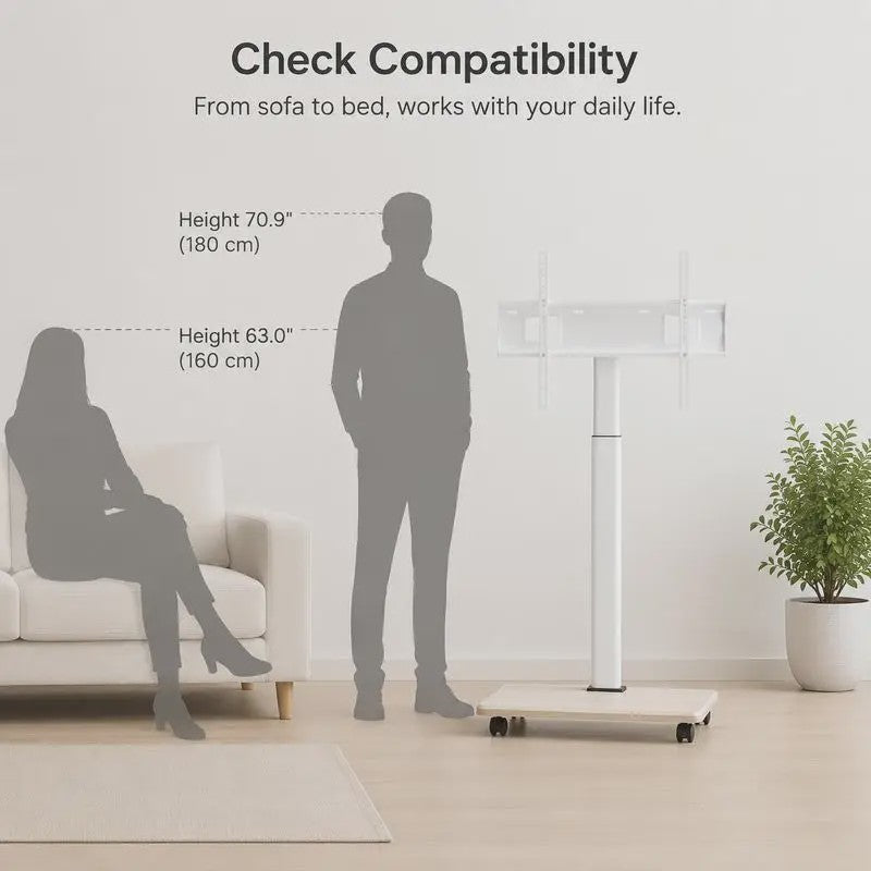 Verrijdbare TV Standaard met Draaibare Mount, In Hoogte Verstelbaar & Plank