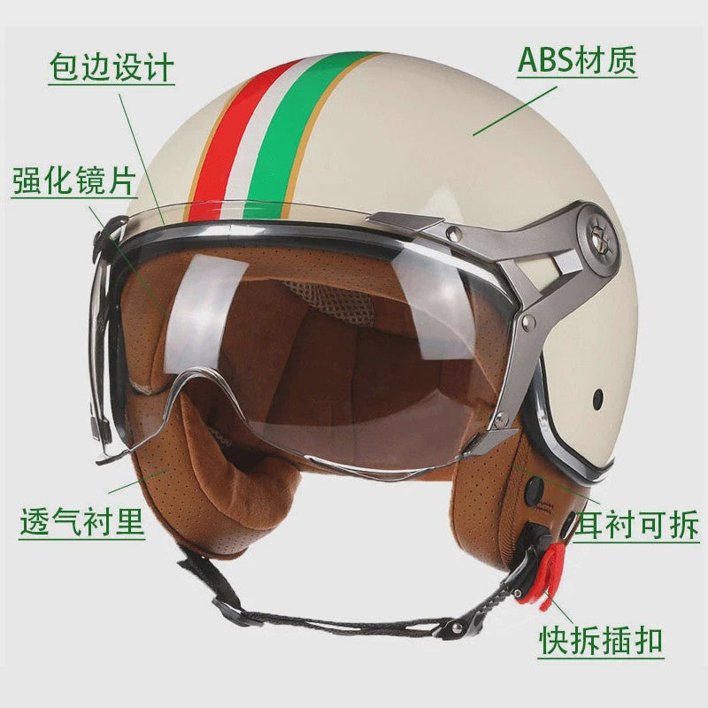 Retro Open Face Motorhelm 3/4 Vintage Chopper Scooter Helm - DOT Goedgekeurd