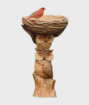 Antiek Vogelbad met Uilen Design - Decoratieve Tuinfontein van Polyresin