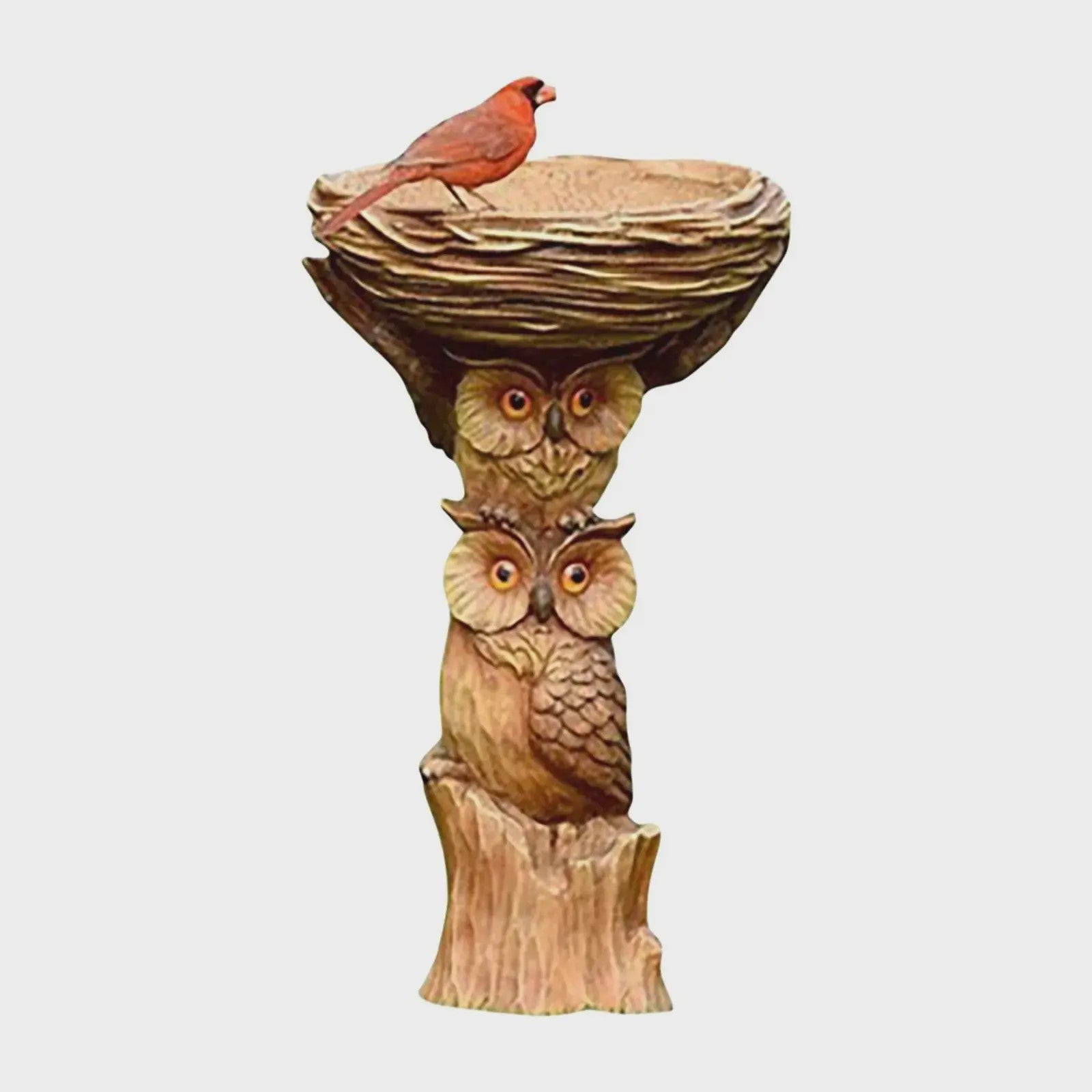 Antiek Vogelbad met Uilen Design - Decoratieve Tuinfontein van Polyresin