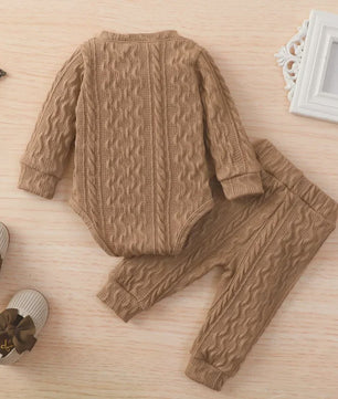Gebreide Baby Set: Romper met Lange Mouwen en Broekje - Herfst Collectie