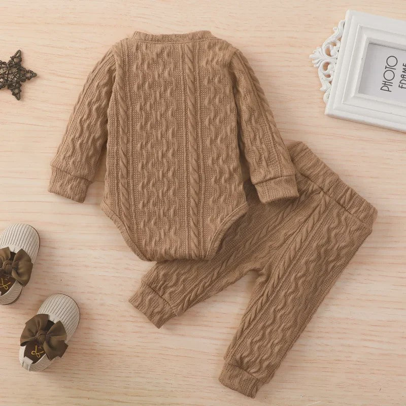 Gebreide Baby Set: Romper met Lange Mouwen en Broekje - Herfst Collectie