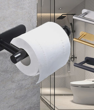 Set Badkamer Accessoires: Handdoekrek, Toiletrolhouder, Haak & Ring - Zwart