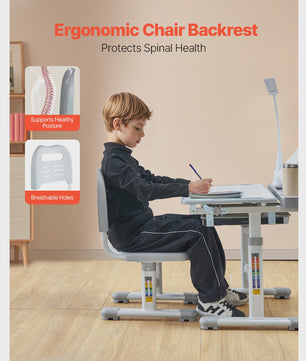 Verstelbare Kinder Studietafel en Stoel Set met Bureaulamp - Ideaal voor Studie & Slaapkamer