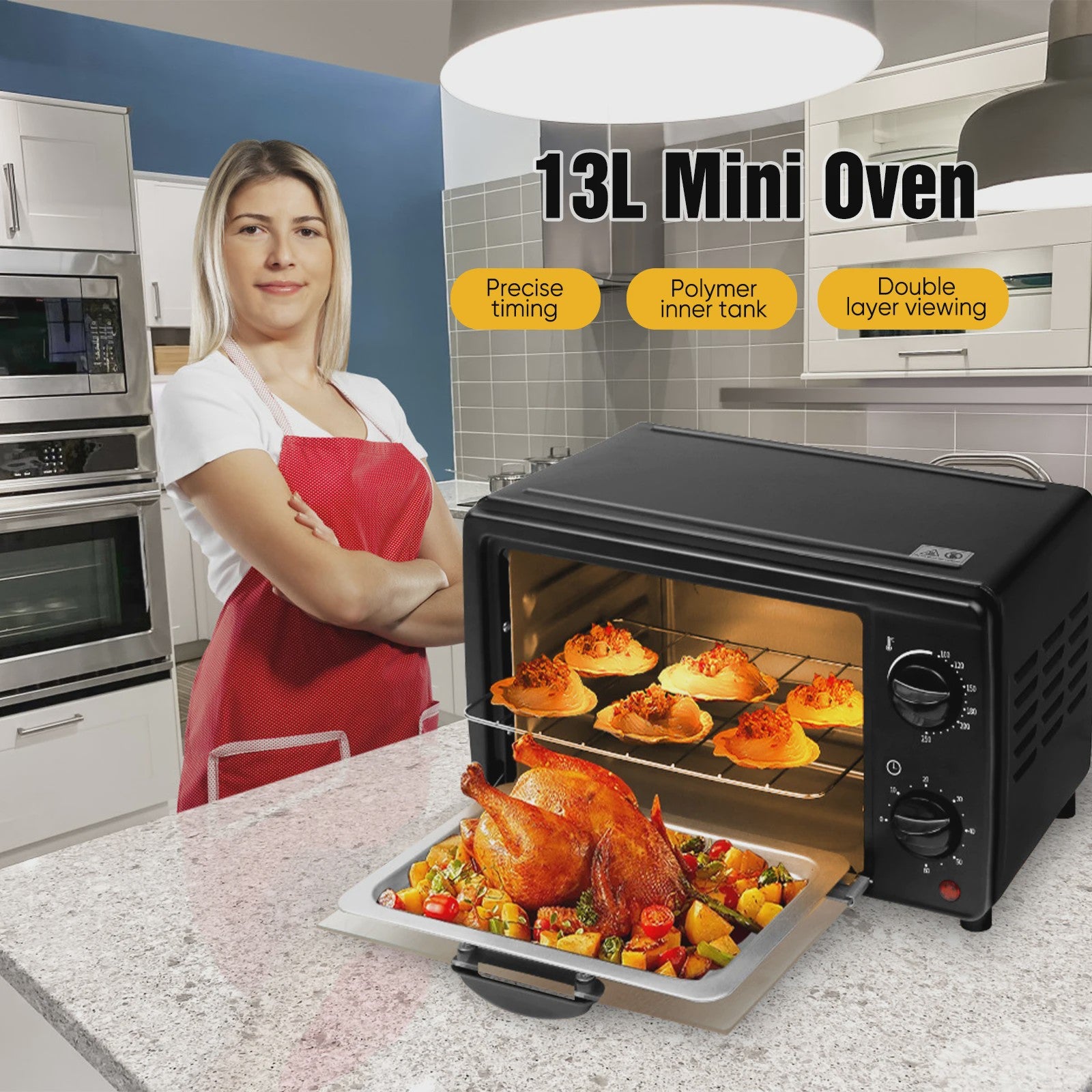 13L Mini Oven met Airfryer Functie - Multifunctioneel, 700W, 250°C, Timer tot 60 Min