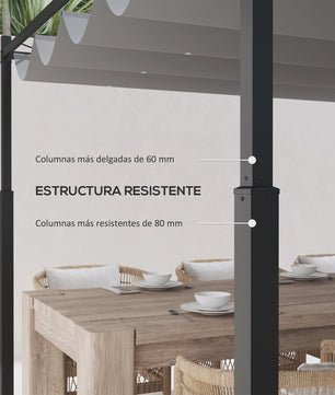 Outsunny Tuinpergola 3x3m met Intrekbaar Dak - Grijze Kleur