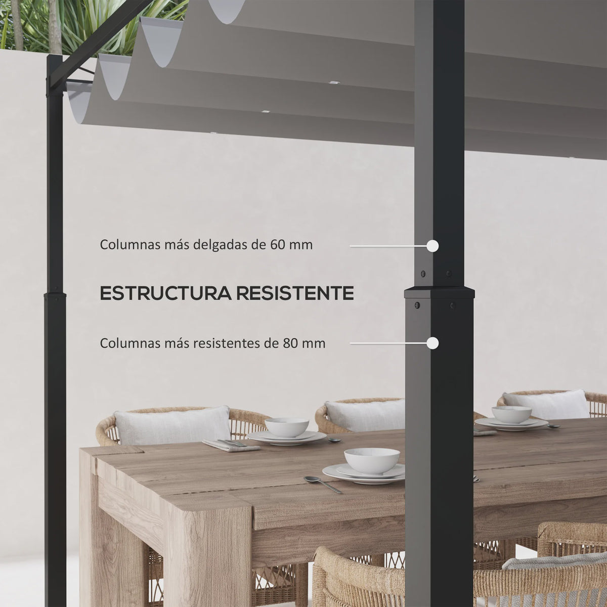 Outsunny Tuinpergola 3x3m met Intrekbaar Dak - Grijze Kleur