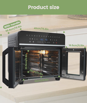 XXL Dubbele Heteluchtfriteuse Oven (23L, 2200W) met LED Touchscreen & 15 Programma's