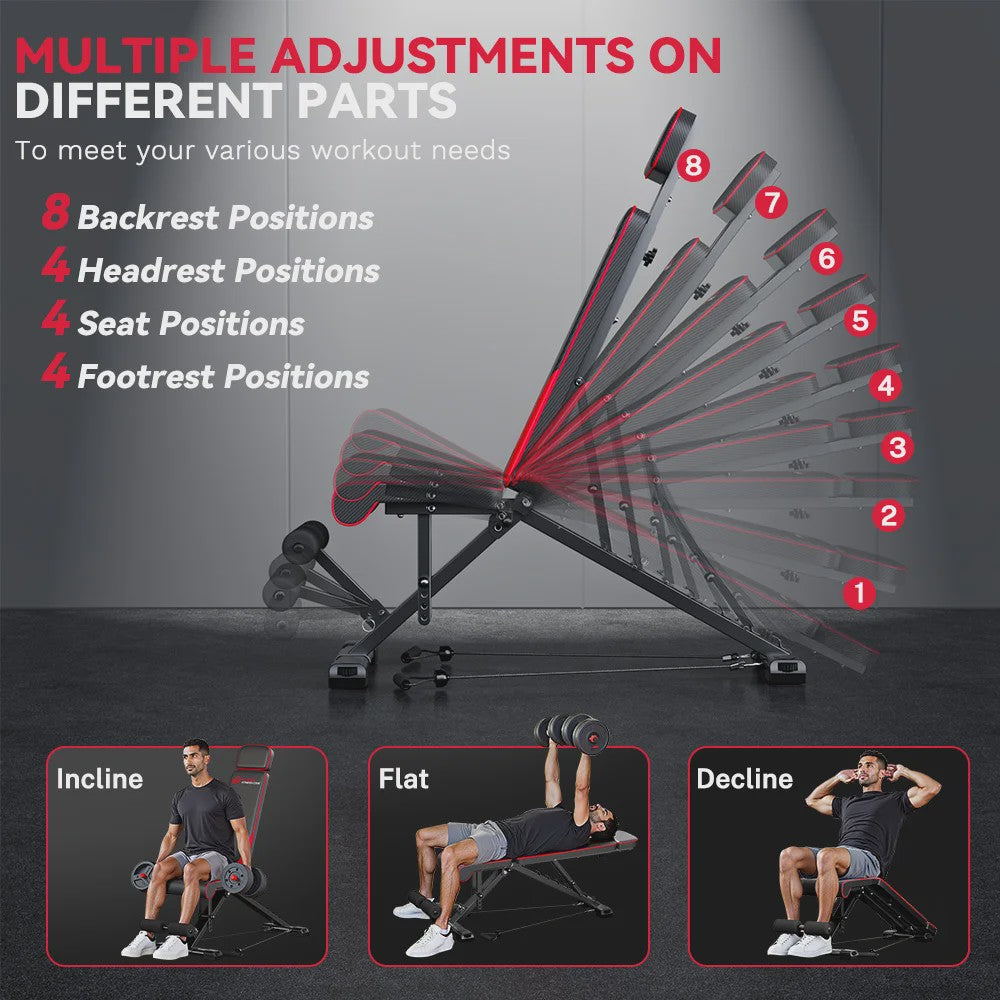 Verstelbare Bodybuilding Bank voor Full Body Training, Sit-ups & Thuisworkouts met Weerstandsbanden