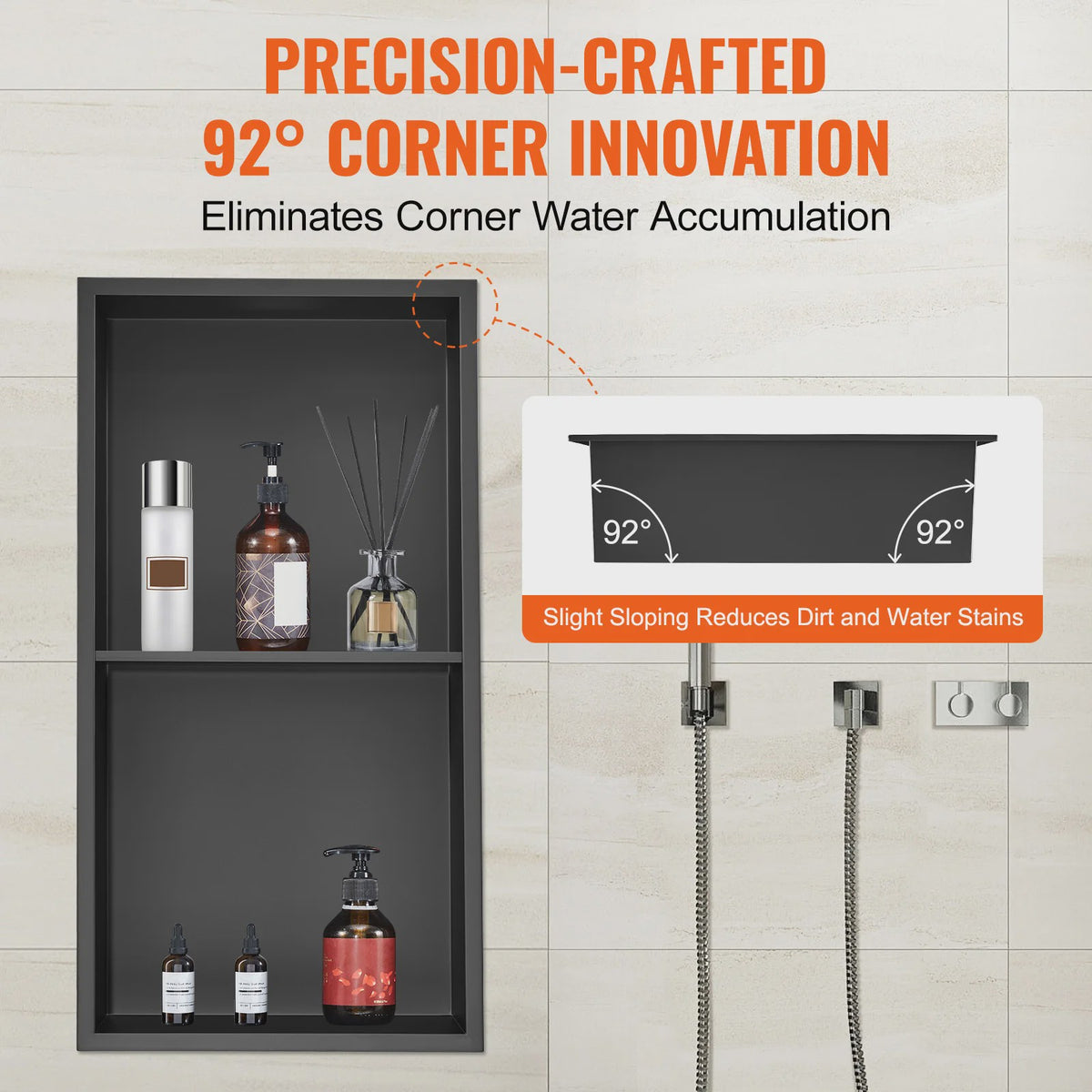 RVS Douche Niche met Dubbele Legplanken - Inbouw Wandnis voor Badkamer