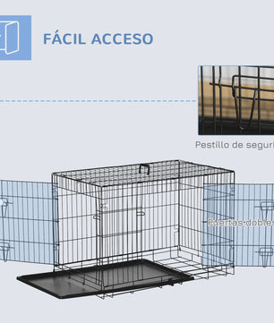 Pawhut Opvouwbare Hondenkennel met 2 Deuren, Verwijderbaar Bakje en Handvat - 92x57x62.5 cm Zwart