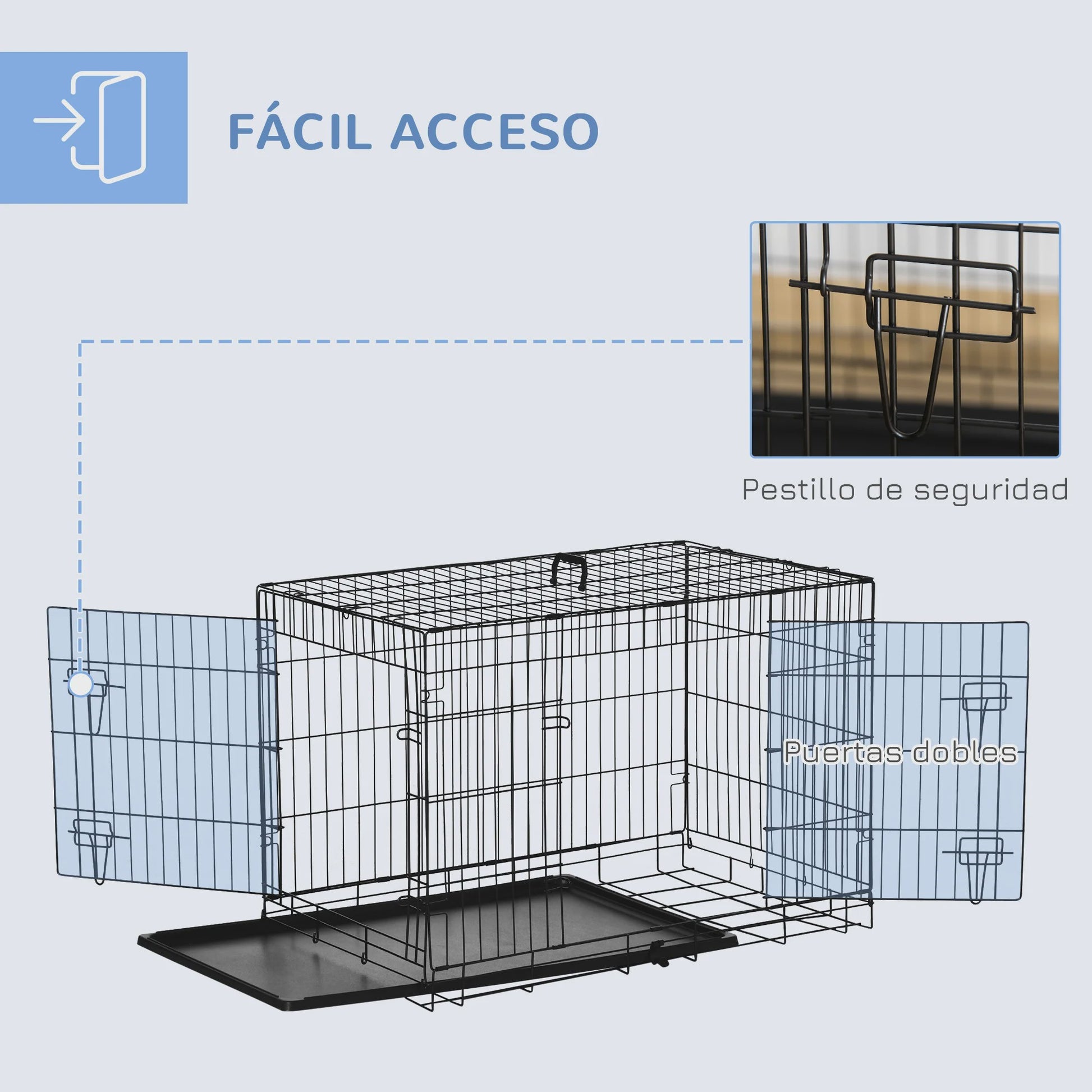 Pawhut Opvouwbare Hondenkennel met 2 Deuren, Verwijderbaar Bakje en Handvat - 92x57x62.5 cm Zwart