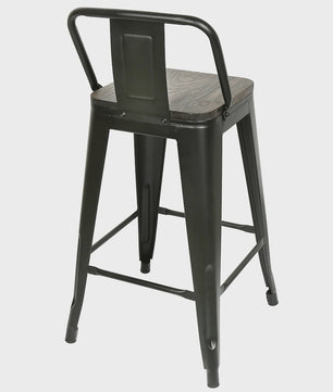 Set van 4 Metalen Barkrukken met Rugleuning - 84 cm Hoog - Stapelbaar - Vintage/Industriële Stijl