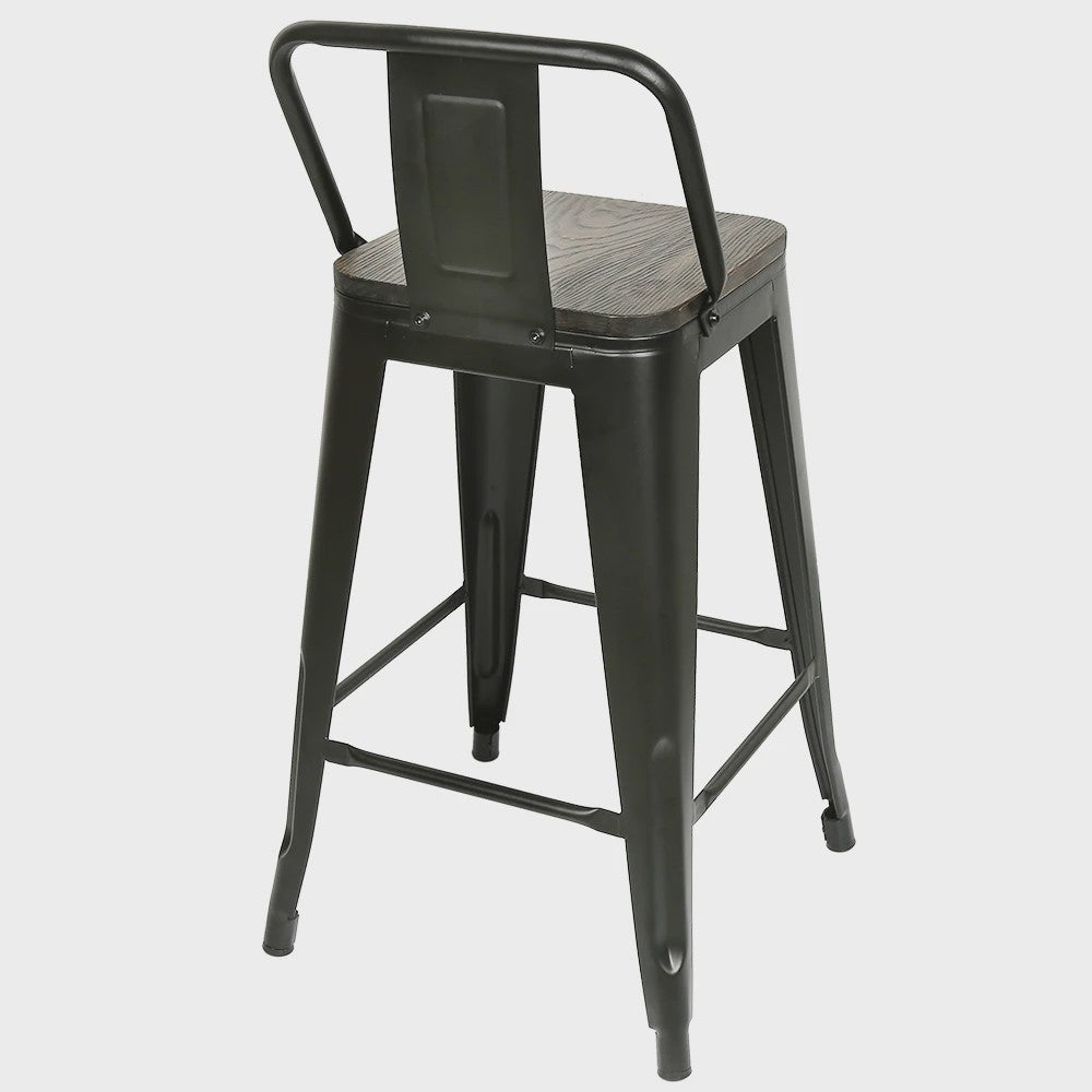 Set van 4 Metalen Barkrukken met Rugleuning - 84 cm Hoog - Stapelbaar - Vintage/Industriële Stijl