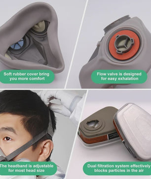 Professioneel Halfgelaatsmasker met Verwisselbare Filters en Veiligheidsbril - Ideaal voor Schilderen en Industrieel Gebruik