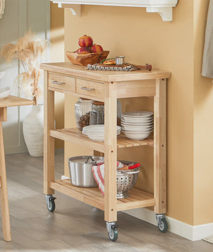 SoBuy Keukentrolley met Wielen en Lades - Rubber Hout - 80x40x90 cm