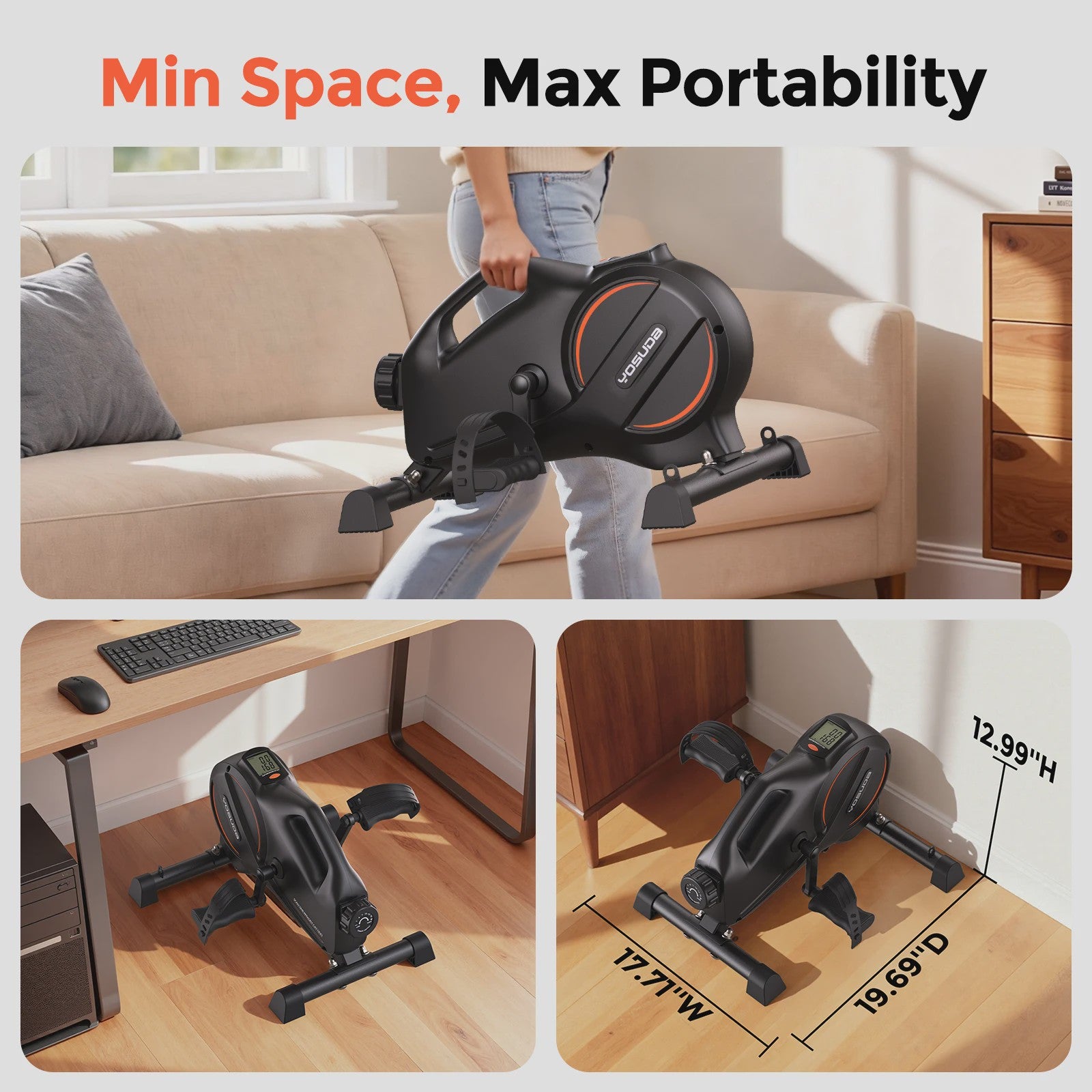 Yosuda UB2 Onder-Desk Hometrainer - Compact, Stil & Draagbaar met 16 Weerstandsniveaus