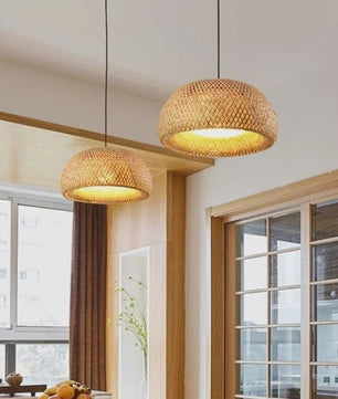 Bamboe Hanglamp 38/45cm - Handgeweven Rotan Lantaarn met E27 Fitting