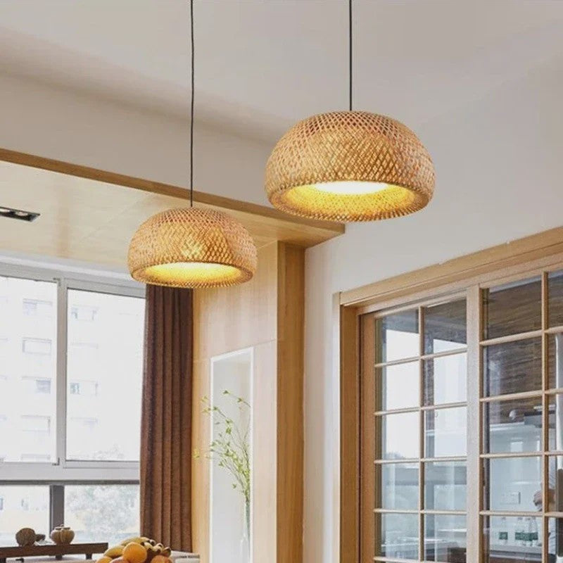 Bamboe Hanglamp 38/45cm - Handgeweven Rotan Lantaarn met E27 Fitting
