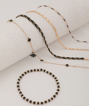 Bohemian Anklet Set: 4-delige Woven Rope & Kralen Enkelbandjes