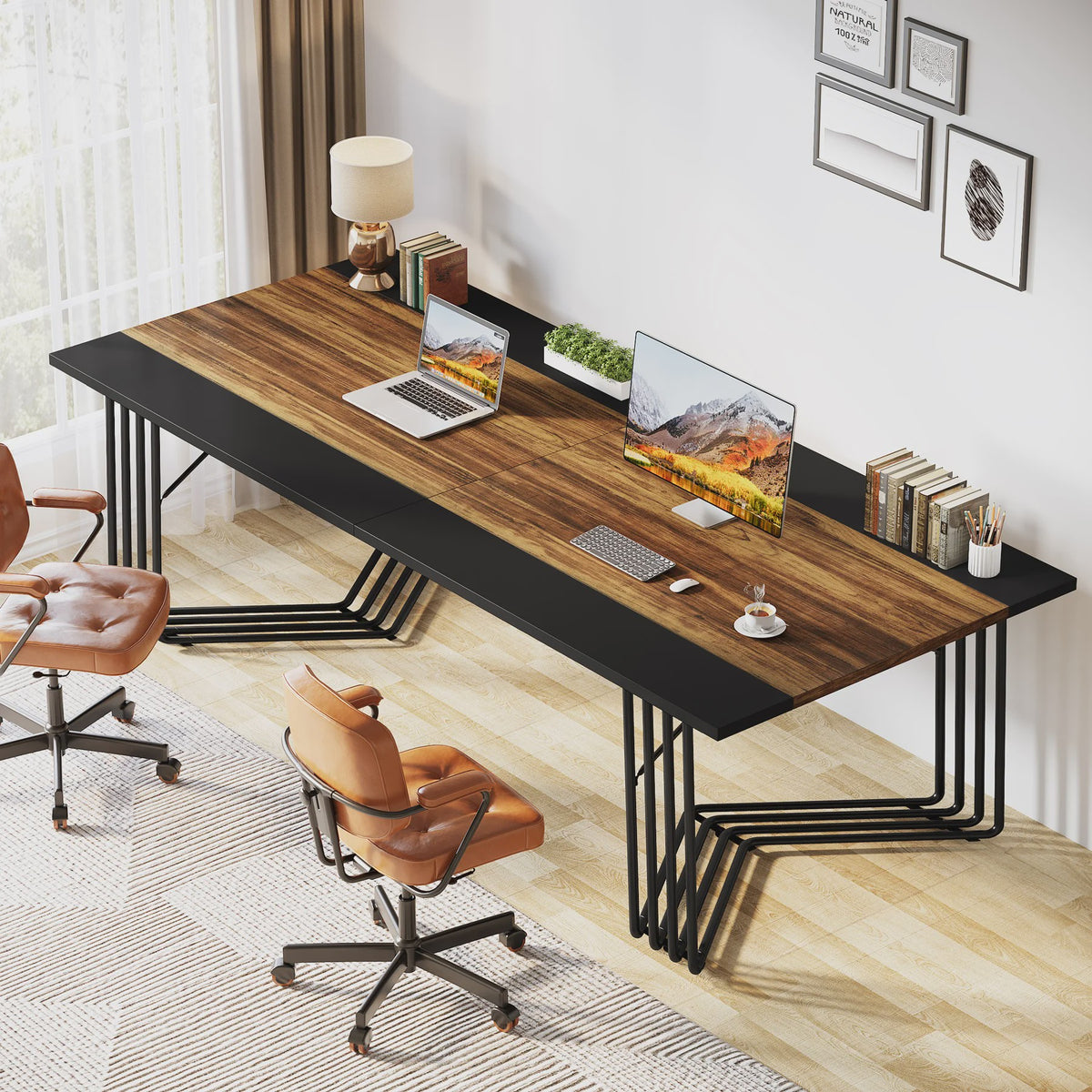 Grote Vergadertafel / Bureau 200cm met Stijlvol Geometrisch Metalen Frame - Ideaal voor Kantoor of Thuis