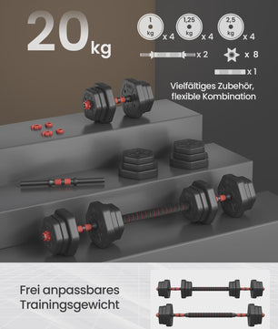 SONGMICS Verstelbare Dumbbell Set - Hexagon Vorm, 20kg Totaal Gewicht, Ideaal voor Krachttraining