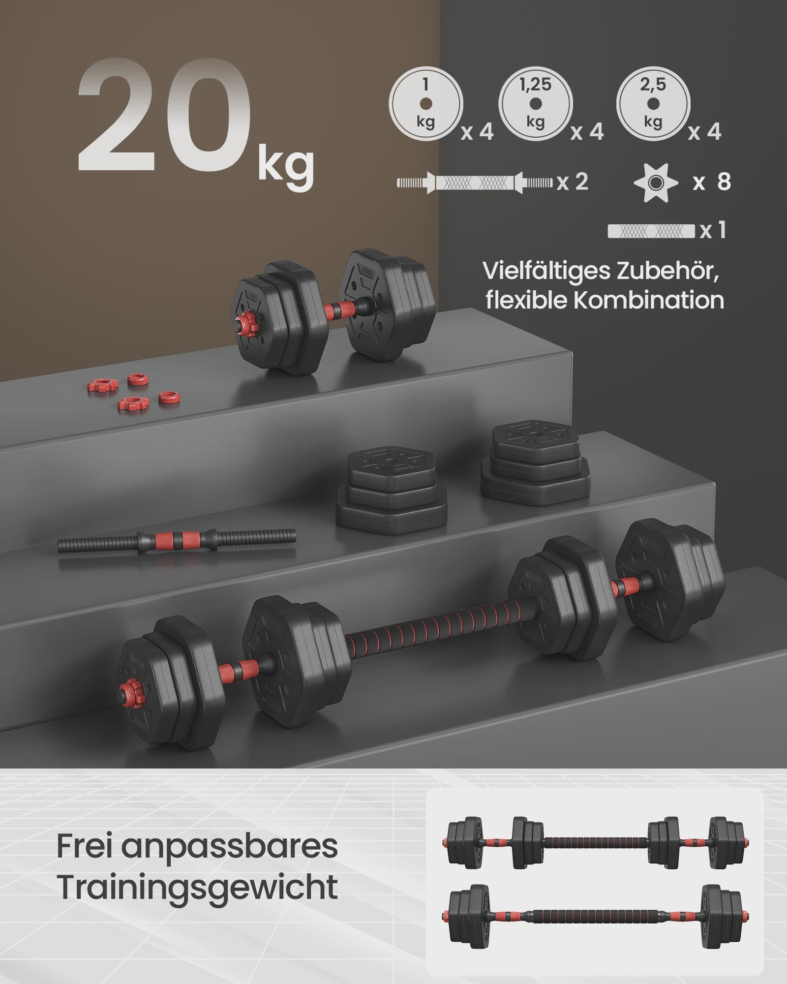 SONGMICS Verstelbare Dumbbell Set - Hexagon Vorm, 20kg Totaal Gewicht, Ideaal voor Krachttraining