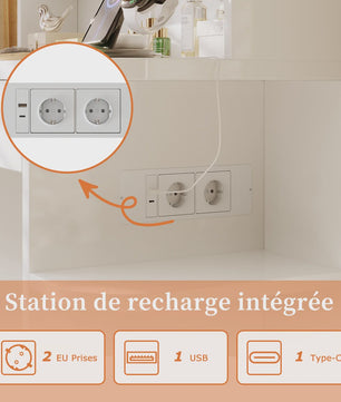 Moderne Kaptafel met LED Spiegel, Ruime Opbergruimte en Geïntegreerde Oplaadstation