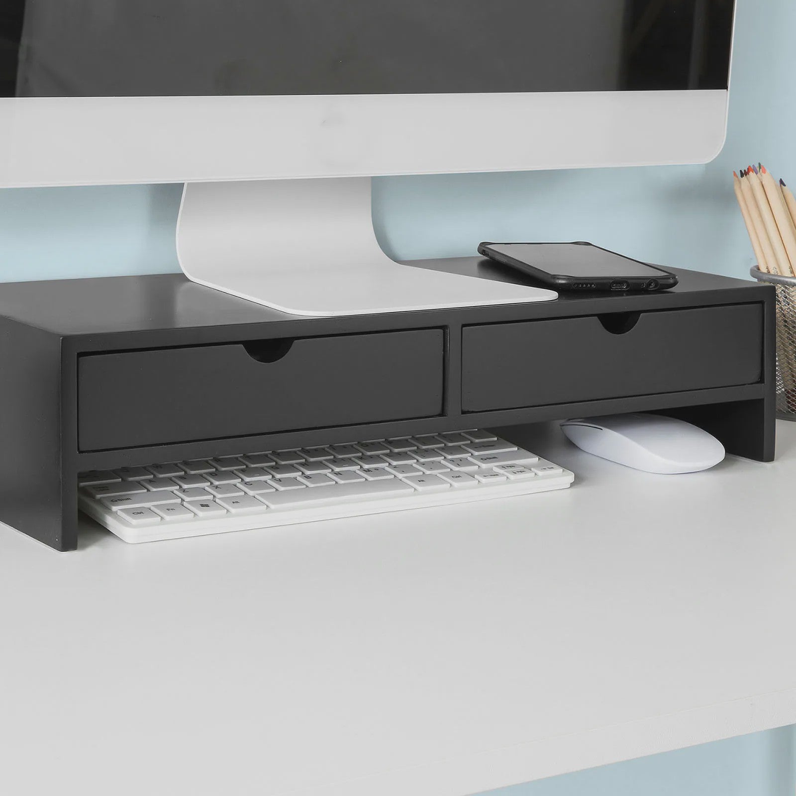 Monitorstandaard met 2 Lades - Bureau Organizer - Verhoogt uw Scherm - 47x11x18cm