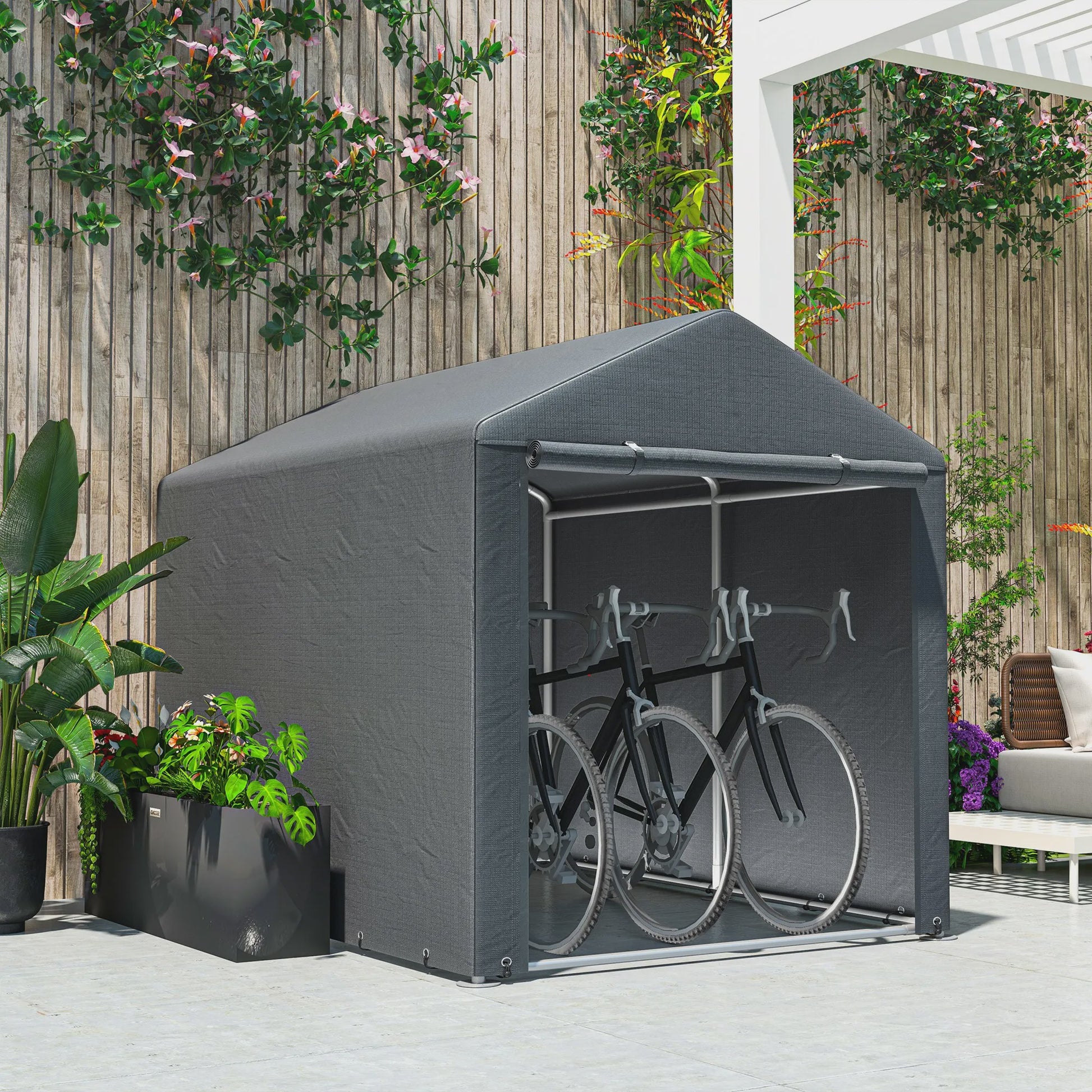 Outsunny Tuinopslag Tent 2x2m - Waterdichte Fietsenstalling met Stalen Frame