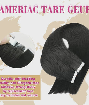 Remy Tape-in Hair Extensions - 100% Echt Menselijk Haar, Natuurlijk Zwart, Naadloos