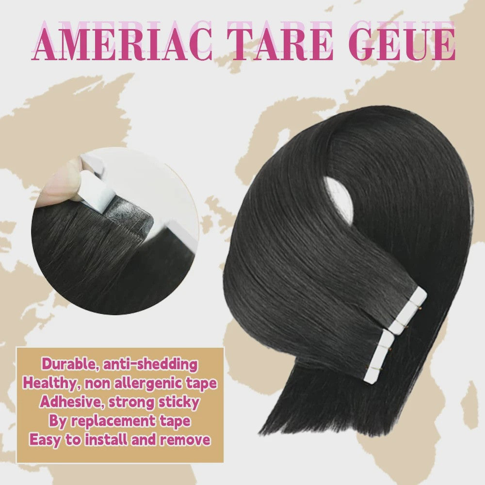 Remy Tape-in Hair Extensions - 100% Echt Menselijk Haar, Natuurlijk Zwart, Naadloos