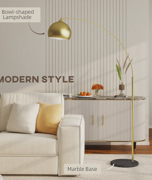 Moderne Boog Vloerlamp Goud - Verstelbaar, E27 Fitting, Voetschakelaar - Stijlvolle Leeslamp voor Woonkamer, Slaapkamer, Kantoor (110-180cm)