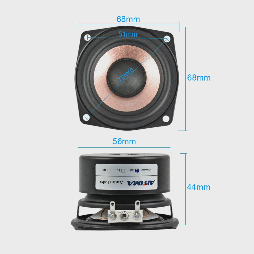 AIYIMA 2x 2.5 Inch Full Range HIFI Speakers - 4/8 Ohm, 8-15W - Desktop & Home Theater